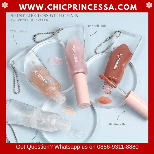 Kyumme Shiny Lip Gloss with Chain - lipgloss shimmer bagcharm